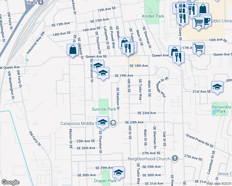 map of restaurants, bars, coffee shops, grocery stores, and more near 2021 Southeast Madison Street in Albany