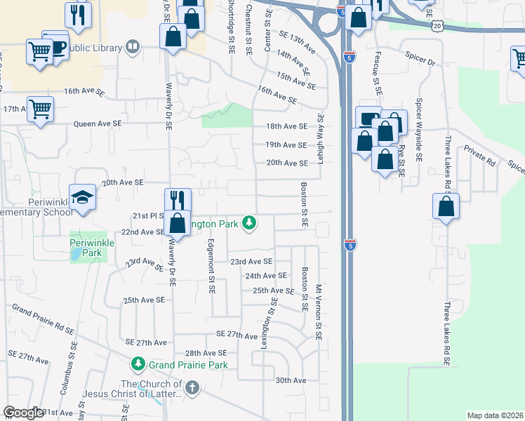 map of restaurants, bars, coffee shops, grocery stores, and more near 2077 Center Street Southeast in Albany