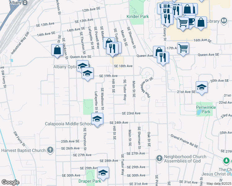 map of restaurants, bars, coffee shops, grocery stores, and more near 1015 21st Avenue Southeast in Albany