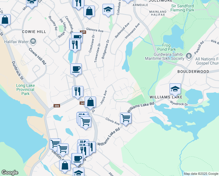 map of restaurants, bars, coffee shops, grocery stores, and more near 29 Joyce Avenue in Halifax