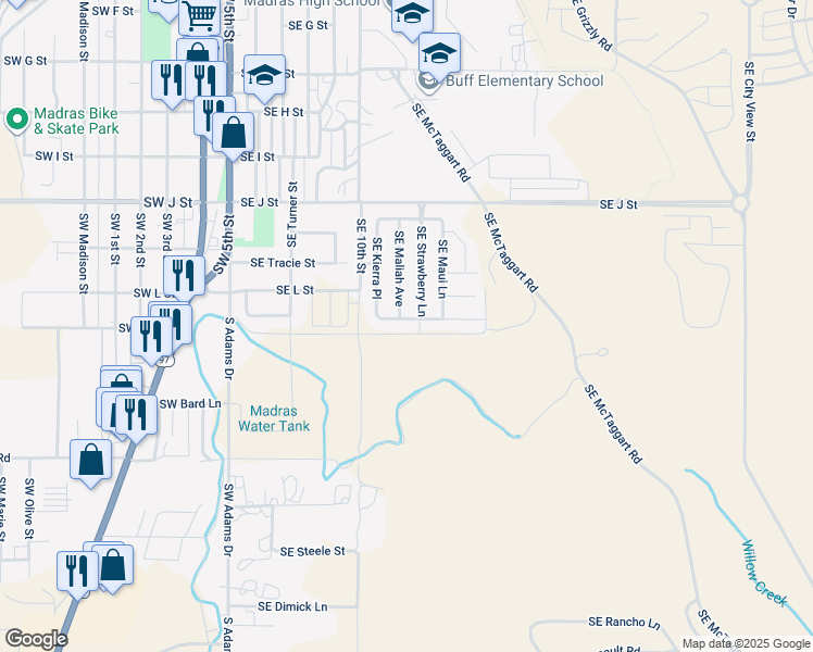 map of restaurants, bars, coffee shops, grocery stores, and more near 354 Leisek Way in Madras