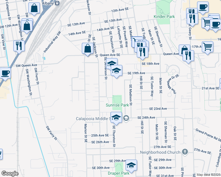 map of restaurants, bars, coffee shops, grocery stores, and more near 2102 Southeast Thurston Street in Albany