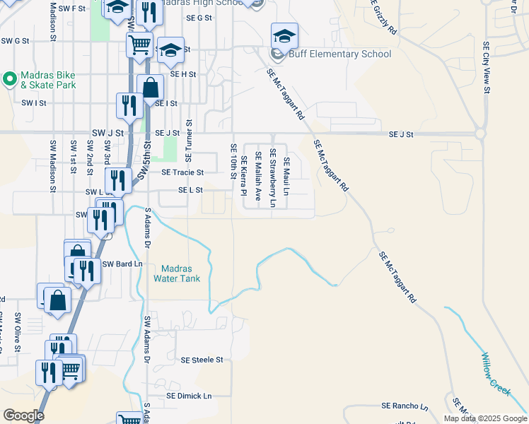 map of restaurants, bars, coffee shops, grocery stores, and more near 354 Leisek Way in Madras