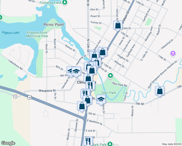 map of restaurants, bars, coffee shops, grocery stores, and more near 30 South Main Street in Clintonville