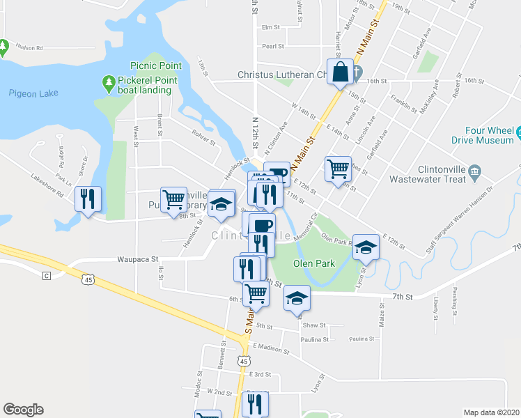 map of restaurants, bars, coffee shops, grocery stores, and more near 30 South Main Street in Clintonville