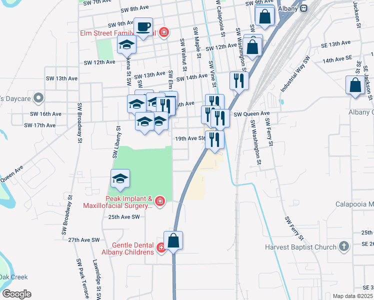 map of restaurants, bars, coffee shops, grocery stores, and more near 2030 20th Avenue Southwest in Albany