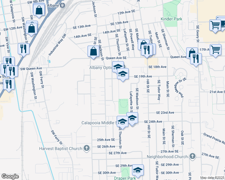 map of restaurants, bars, coffee shops, grocery stores, and more near 2036 Southeast Jefferson Street in Albany