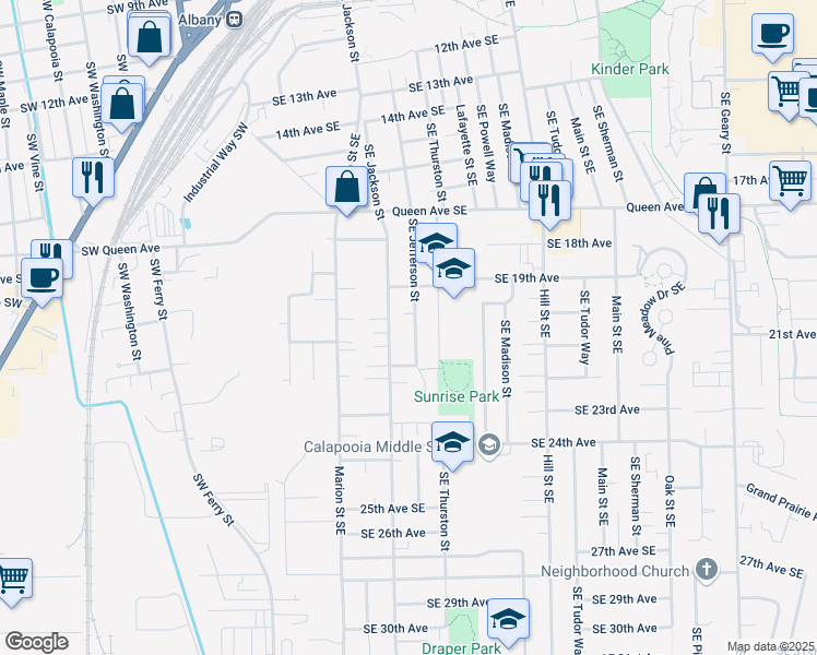 map of restaurants, bars, coffee shops, grocery stores, and more near 2036 Southeast Jefferson Street in Albany