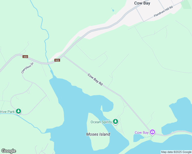 map of restaurants, bars, coffee shops, grocery stores, and more near 1070 Cow Bay Road in Cow Bay