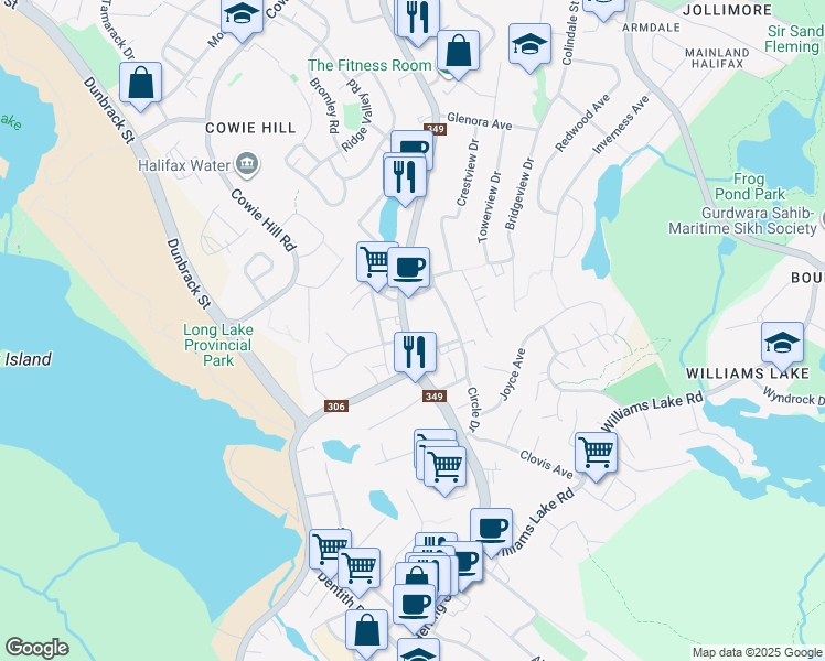 map of restaurants, bars, coffee shops, grocery stores, and more near 222 Herring Cove Road in Halifax