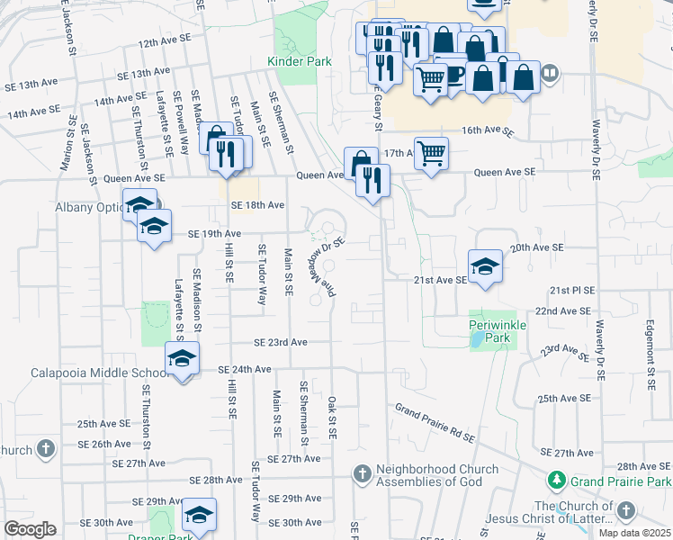 map of restaurants, bars, coffee shops, grocery stores, and more near 2015 Southeast Cedar Circle in Albany