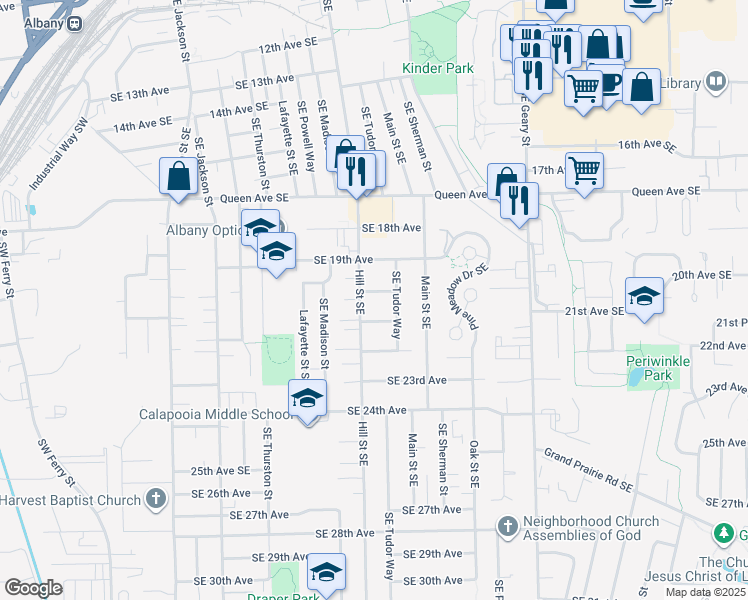map of restaurants, bars, coffee shops, grocery stores, and more near 1010 Southeast 20th Avenue in Albany