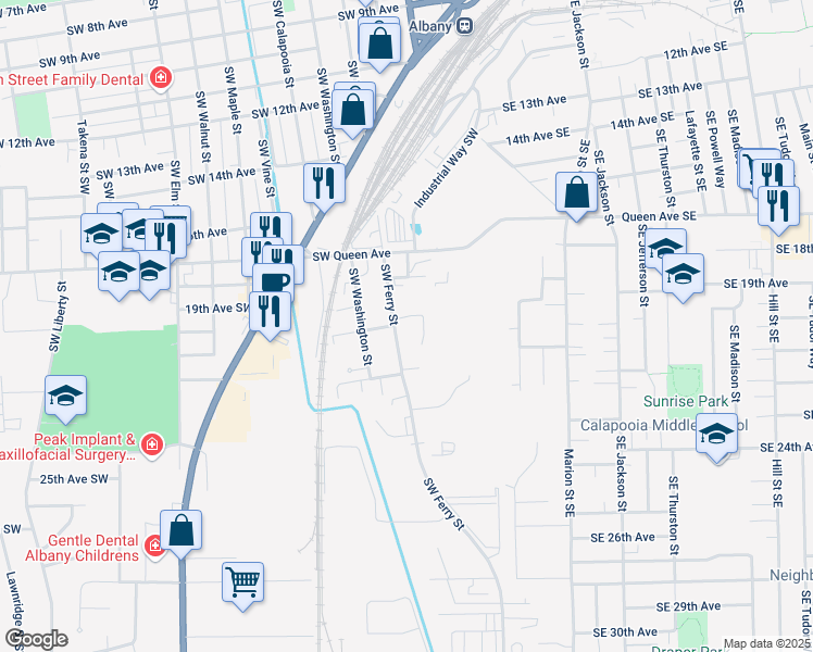 map of restaurants, bars, coffee shops, grocery stores, and more near 2053 Southwest Ferry Street in Albany