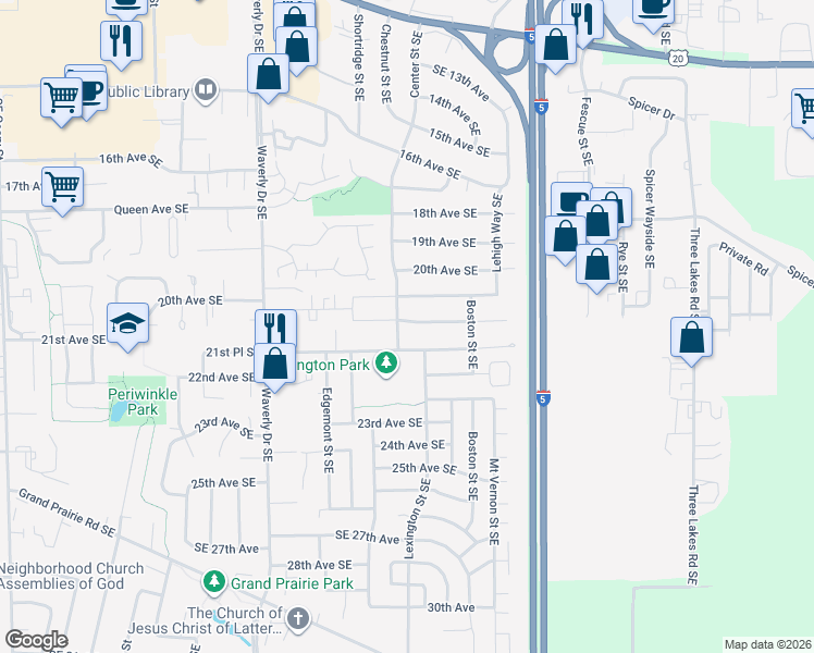 map of restaurants, bars, coffee shops, grocery stores, and more near 2035 Center Street Southeast in Albany