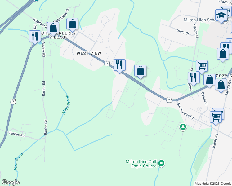 map of restaurants, bars, coffee shops, grocery stores, and more near Green Street in Chittenden County