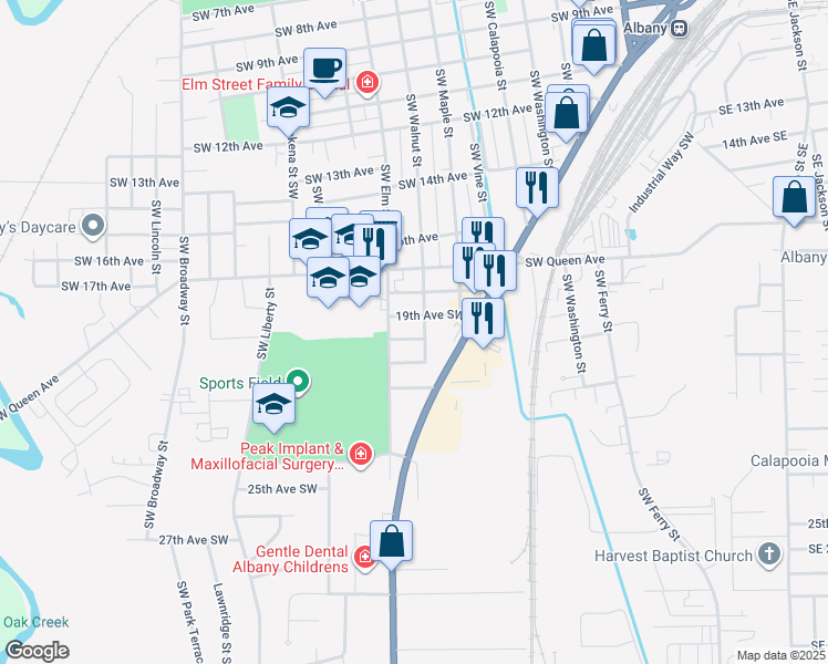 map of restaurants, bars, coffee shops, grocery stores, and more near 2030 20th Avenue Southwest in Albany