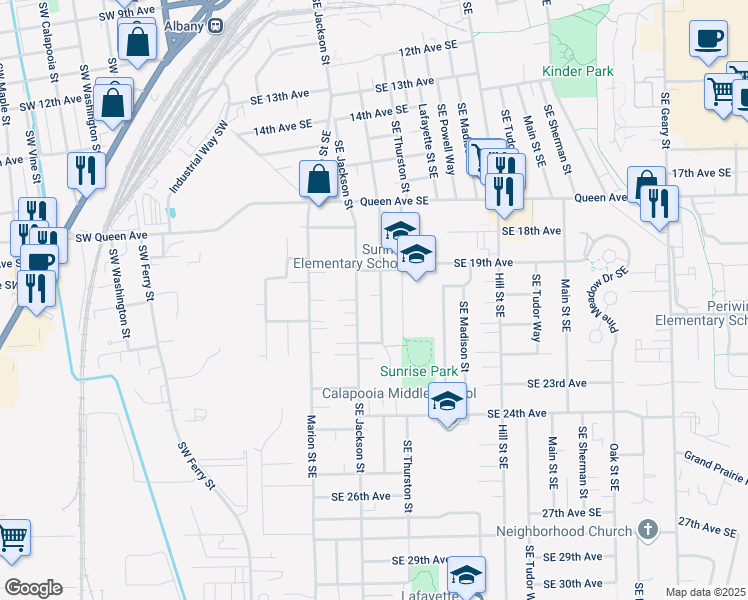 map of restaurants, bars, coffee shops, grocery stores, and more near 2036 Southeast Jefferson Street in Albany