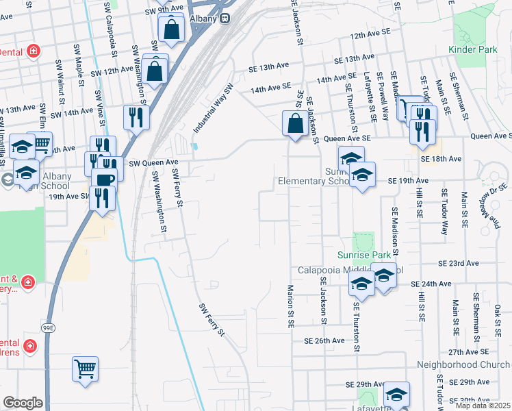 map of restaurants, bars, coffee shops, grocery stores, and more near 2020 Southwest Lyon Street in Albany