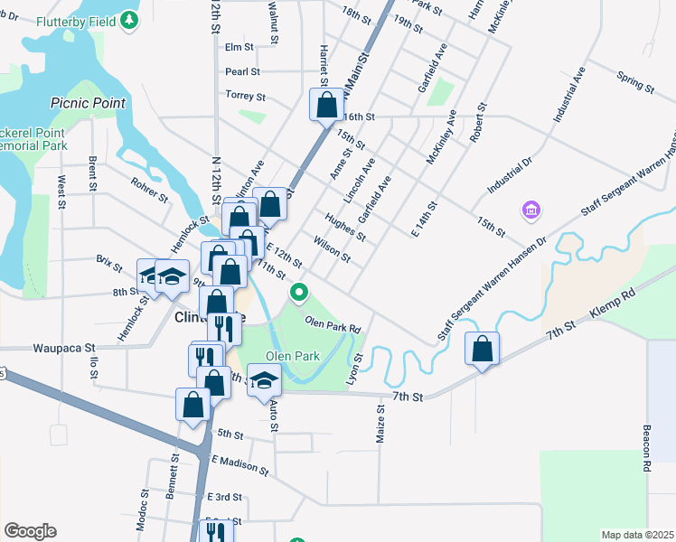 map of restaurants, bars, coffee shops, grocery stores, and more near 65 East 12th Street in Clintonville