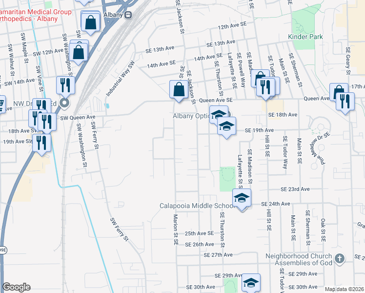 map of restaurants, bars, coffee shops, grocery stores, and more near 2000 Southeast Jackson Street in Albany
