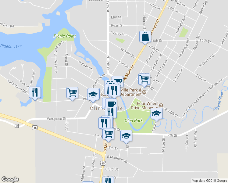 map of restaurants, bars, coffee shops, grocery stores, and more near 30 South Main Street in Clintonville