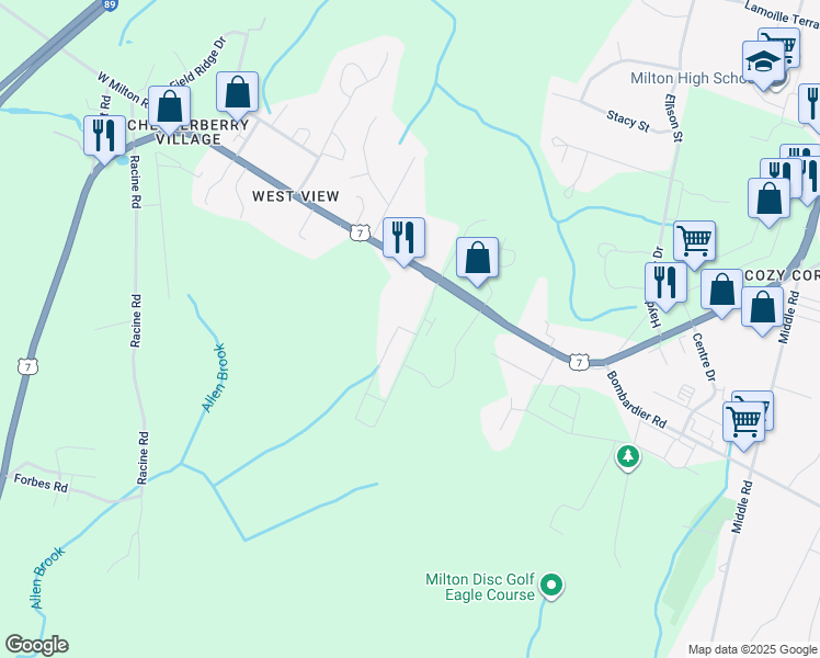 map of restaurants, bars, coffee shops, grocery stores, and more near Green Street in Chittenden County
