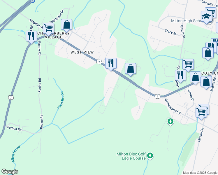 map of restaurants, bars, coffee shops, grocery stores, and more near Green Street in Chittenden County