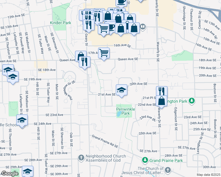 map of restaurants, bars, coffee shops, grocery stores, and more near 1965 21st Avenue Southeast in Albany