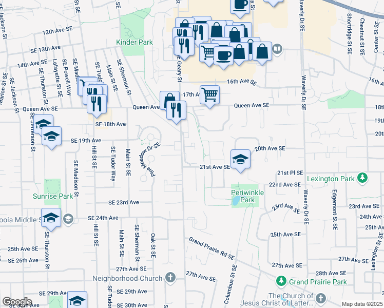 map of restaurants, bars, coffee shops, grocery stores, and more near 1015 21st Avenue Southeast in Albany