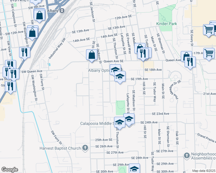 map of restaurants, bars, coffee shops, grocery stores, and more near 2036 Southeast Jefferson Street in Albany