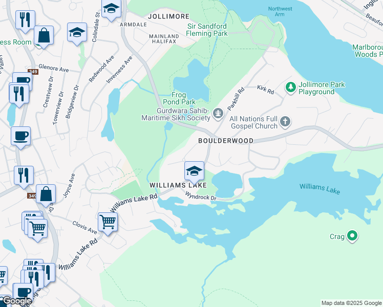 map of restaurants, bars, coffee shops, grocery stores, and more near 10 Forward Avenue in Halifax