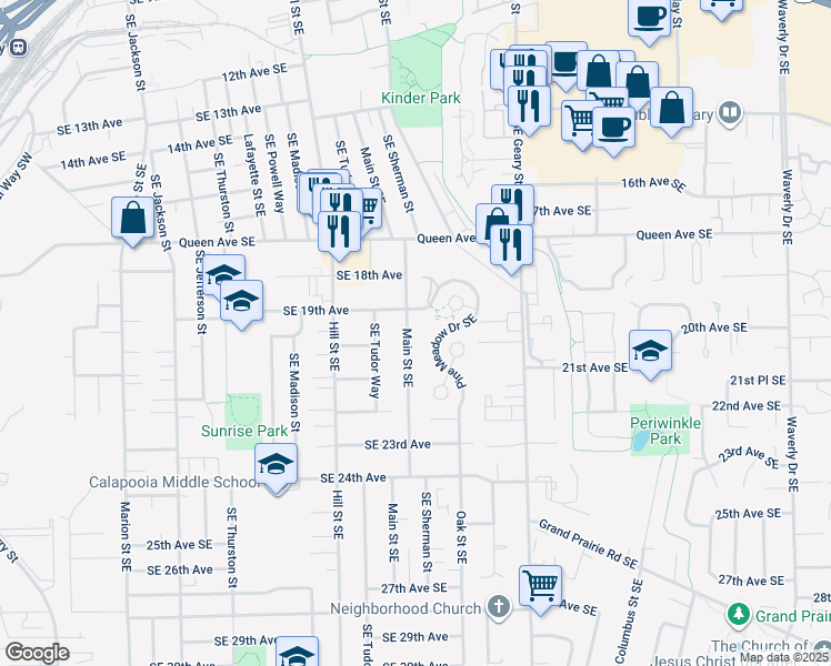 map of restaurants, bars, coffee shops, grocery stores, and more near 1935 Main Street Southeast in Albany