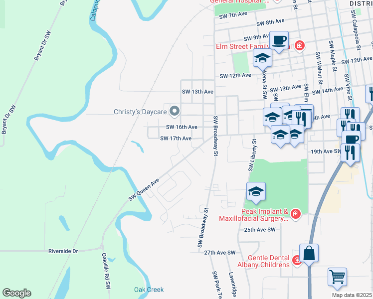 map of restaurants, bars, coffee shops, grocery stores, and more near 1900 Summerfield Court Southwest in Albany