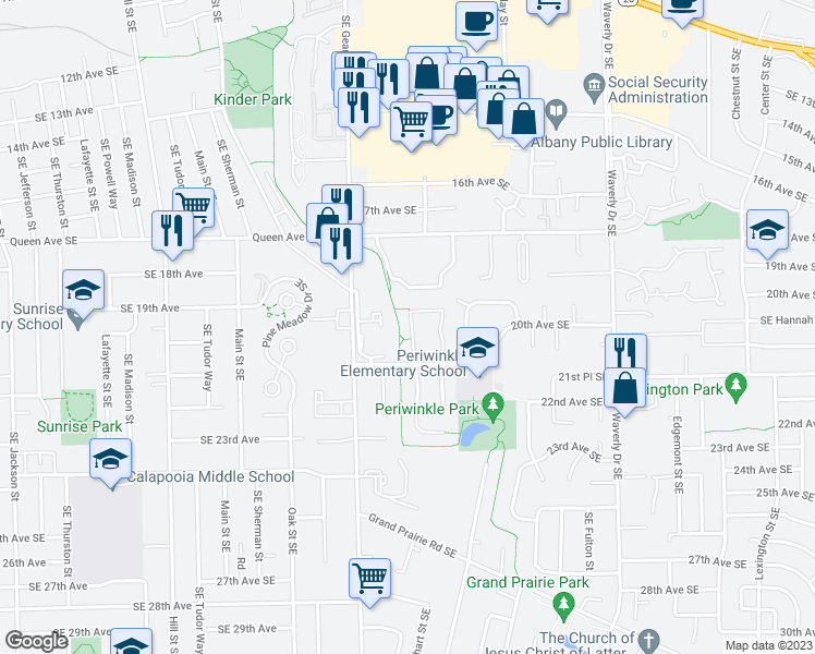 map of restaurants, bars, coffee shops, grocery stores, and more near 1875 21st Avenue Southeast in Albany