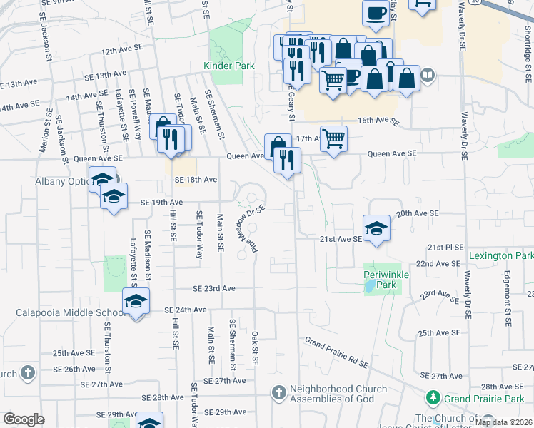 map of restaurants, bars, coffee shops, grocery stores, and more near 2015 Southeast Cedar Circle in Albany