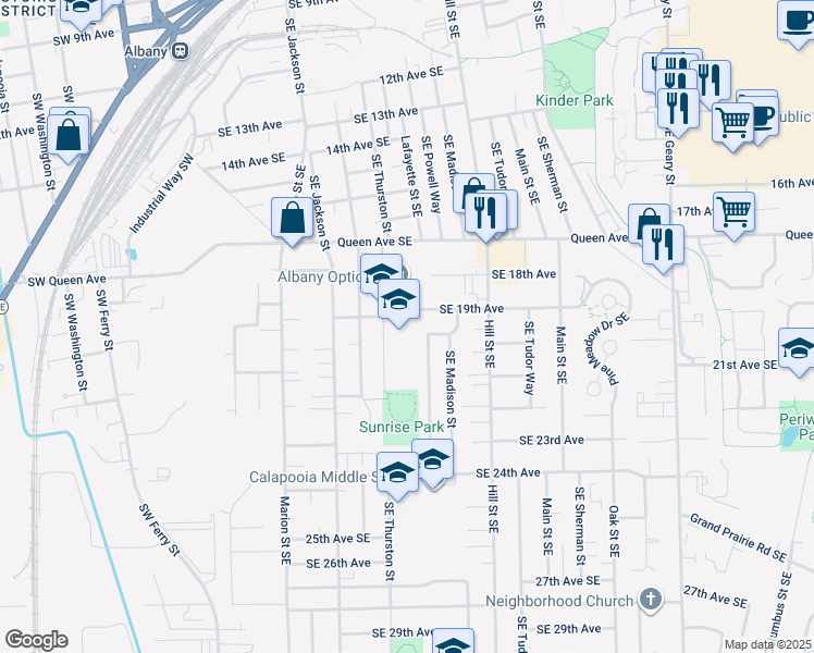 map of restaurants, bars, coffee shops, grocery stores, and more near 730 Southeast 19th Avenue in Albany