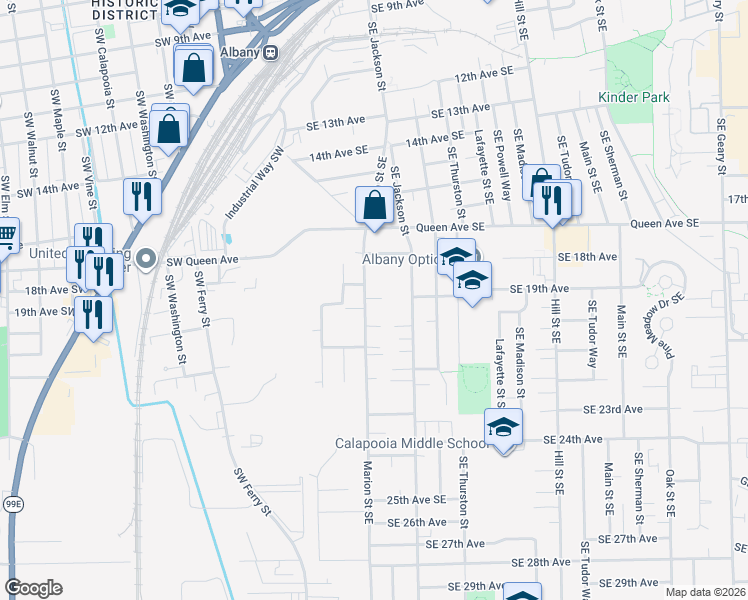 map of restaurants, bars, coffee shops, grocery stores, and more near 1920 Southeast Jackson Street in Albany