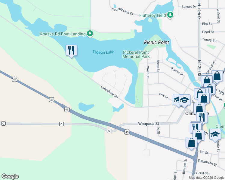 map of restaurants, bars, coffee shops, grocery stores, and more near 210 Park Lane in Clintonville