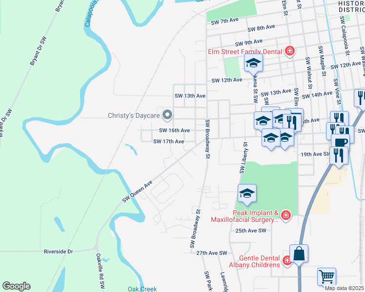 map of restaurants, bars, coffee shops, grocery stores, and more near 1825 Southwest 17th Avenue in Albany