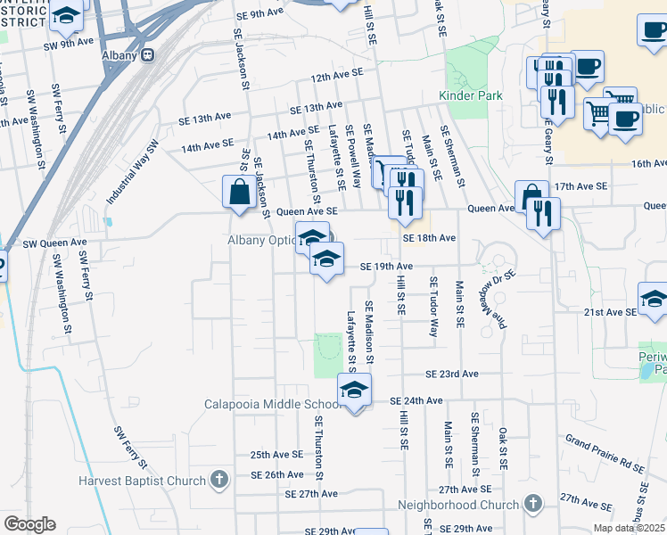 map of restaurants, bars, coffee shops, grocery stores, and more near 710 Southeast 19th Avenue in Albany