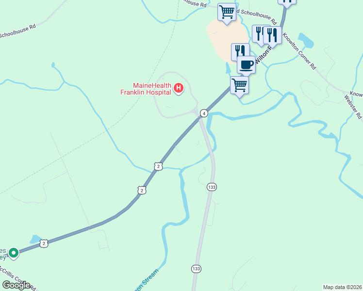 map of restaurants, bars, coffee shops, grocery stores, and more near 602 Wilton Road in Farmington