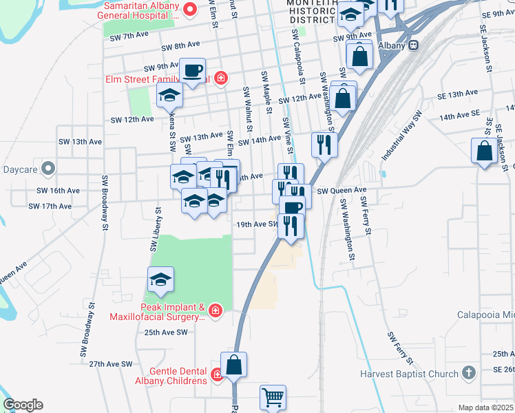 map of restaurants, bars, coffee shops, grocery stores, and more near in Albany