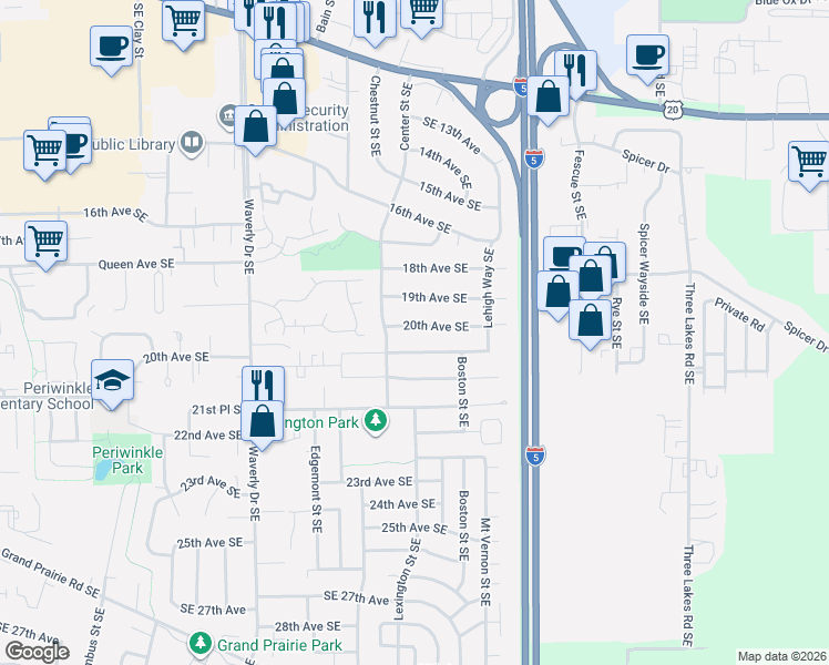 map of restaurants, bars, coffee shops, grocery stores, and more near 3134 Southeast 20th Avenue in Albany