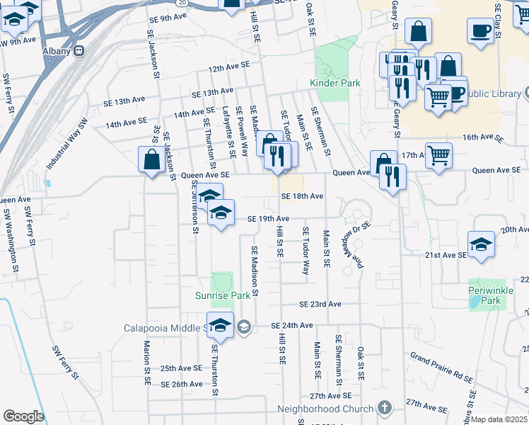 map of restaurants, bars, coffee shops, grocery stores, and more near 905 Southeast 19th Avenue in Albany