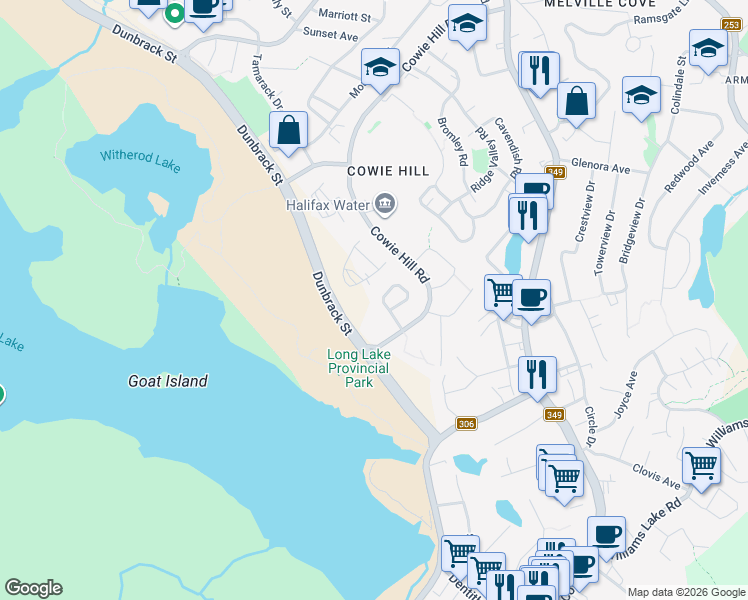 map of restaurants, bars, coffee shops, grocery stores, and more near 42 Hadley Crescent in Halifax