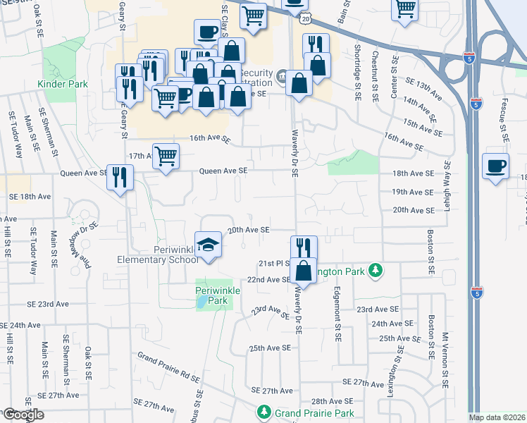 map of restaurants, bars, coffee shops, grocery stores, and more near 1960 Wright Place Southeast in Albany