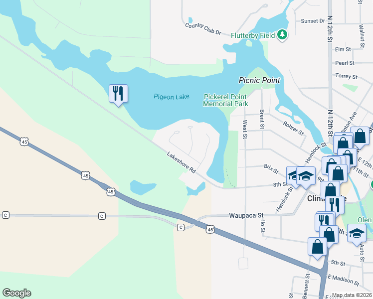 map of restaurants, bars, coffee shops, grocery stores, and more near 210 Park Lane in Clintonville