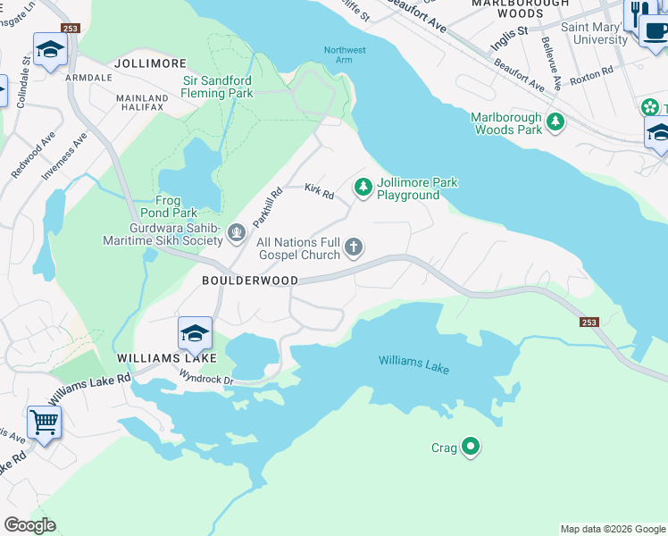 map of restaurants, bars, coffee shops, grocery stores, and more near 282 Purcells Cove Road in Halifax