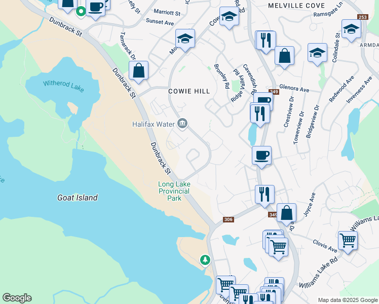 map of restaurants, bars, coffee shops, grocery stores, and more near 62 Hadley Crescent in Halifax