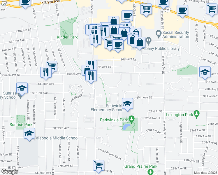 map of restaurants, bars, coffee shops, grocery stores, and more near 1st Southwest Avenue in Albany
